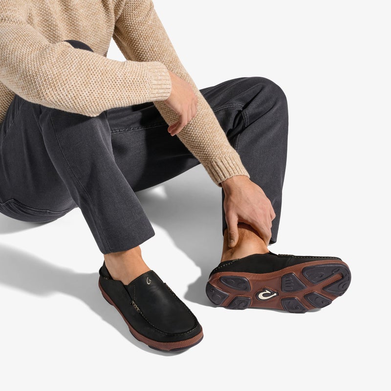OLUKAI Moloa Men's Premium Leather Shoes, Easy Slip On & Off Design, Casual & Versatile Loafer, Drop-in Heel & Enhanced Traction, Black/Toffee, 13 - Image 5
